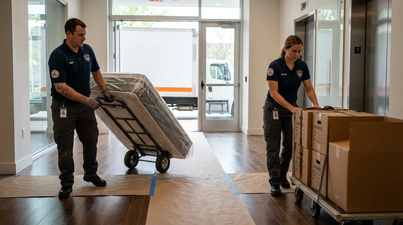 Professional apartment movers loading elevator in Port Orchard, WA